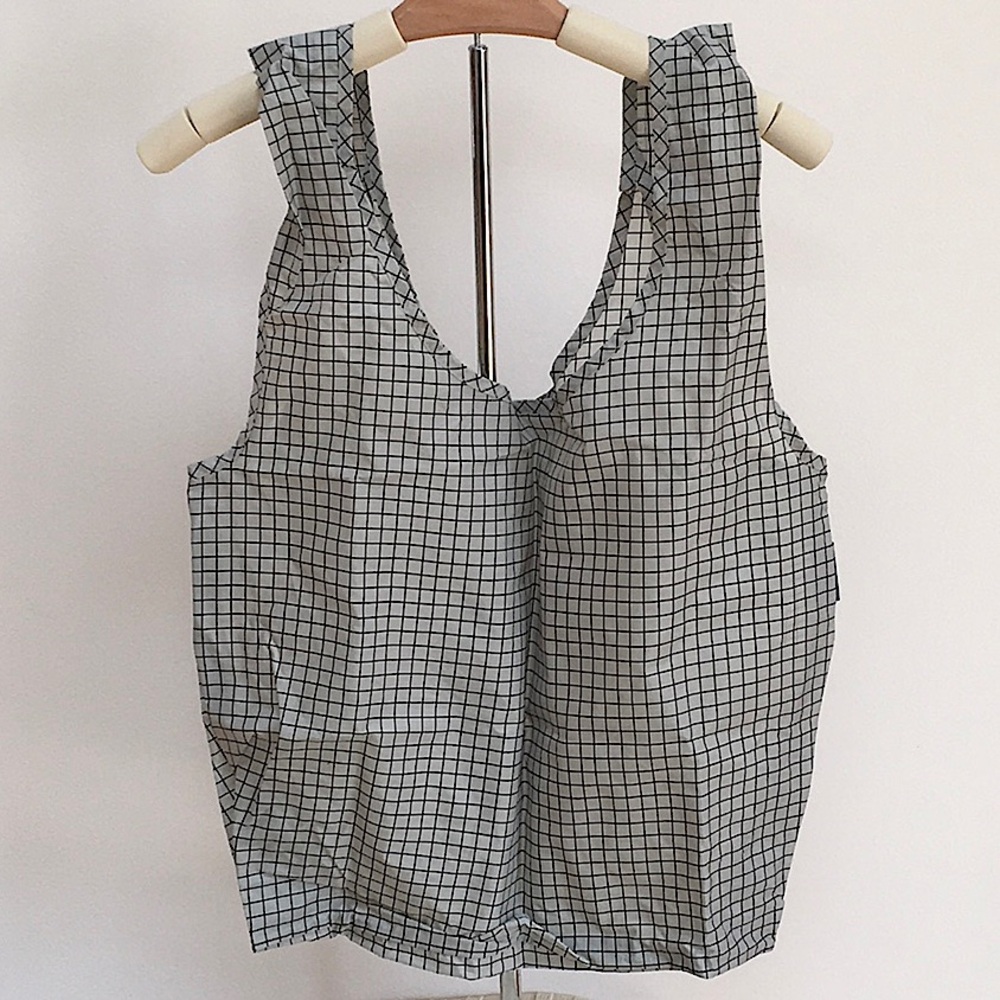 EUC BAGGU Gray Grid Print Reusable Eco Shopping Bag Tote Purse Standard size